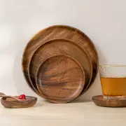 10.5-24 cm Acacia Wood Dinner Plates Unbreakable Round Serving Tray Tableware