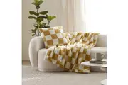 Dreamaker Checkered Plush Throw Blanket Chai & Cream - 130 x 170cm