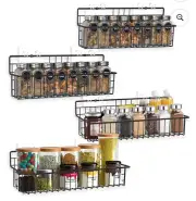 4 Tier Metal Wall Mounted Spice Rack Organizer for Cabinet Hanging 17.3" Black
