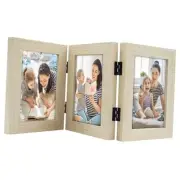 , 4x6 Triple Hinged Picture Frame, Three Photo Folding 4x6(Triple Fold) Beige