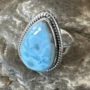 Gorgeous Blue Larimar Navajo Sterling Silver Ring Size 10 16599