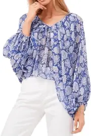 Vince Camuto Blouse Size XXS Ballon Sleeve Floral Pullover Peplum NEW