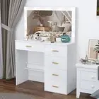 Vanity Desk with Mirror and LED Lights Makeup Table w/ 5 Drawers Dressing Table