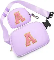 [sawgos] Birthday Gifts for 4 5 6 7 8 9 10 11 12 13 Year Old Girls, Crossbody Bags Fanny Pack with Initial Letter Patch Cute Stuff for Women Girls Teens, Purple, Medium, A