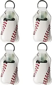4 Piece Hand Sanitizer Bottle Holder Keyring-Ranxizy Neoprene Keychain for 30ML Gym Shampoo Lotion Soap Perfume and Liquids Travel Containers,White Baseball