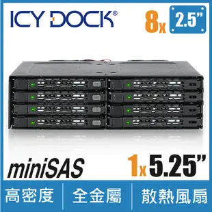 ICY DOCK ToughArmor 全金屬8層式2.5吋SAS/SATA SSD&HDD(7mm)硬碟背板模組轉5.25吋裝置空間(MB998IP-B)
