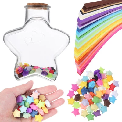540 Sheets Origami Star Strips Colorful Origami Lucky Paper with Glass Wish Jar