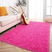 Foxmas Large Area Rugs for Living Room Bedroom 5x8 Feet, Fluffy Kids Room Plush Shaggy Nursery Rug Furry Throw Carpets for Boys Girls, College Dorm Fuzzy Rugs Home Decorate Rug, Hot Pink