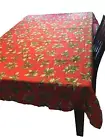 St. Nicholas Square, Red with Green Holly on Red Tablecloth, 60" x 84", NIP