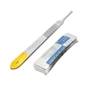 Scalpel Handle #3 Gold Plated With 10 Blade #15 Dental Surgical Instruments