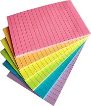 6 Bright Colors Lined Sticky Notes - 100x150mm Large Memo Pads, Ruled Post Sticky Tabs (45 Sheets/Pad,270 Total), for Home School Office Journals Planners