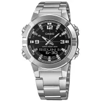 在飛比找Yahoo奇摩購物中心優惠-CASIO 卡西歐 粗曠雙顯 世界時間 計時 不鏽鋼手錶 黑