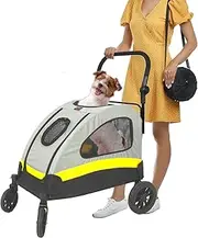 BingoPaw Dog Cat Travel Stroller: 4 Oversized Wheels Heavy Duty Pet Pram Doggy Pushchair with Brakes for Small Medium Dogs and Cat with Adjustable Handle Loads Up to 20KG M