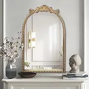 BAODANFU Arendahl Traditional Vintage Arch Mirror, 20" X 30" Baroque Ornate Accent Wall Mirrors Decorative Beaded Frame for Bathroom Sink, Entryway, Bedroom Vanity, Over Mantel Fireplace Wall Decor