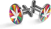 [Generic] Men's Cufflinks, Cannabis Leaf on Abstract Psychedelic Cuff Links for Men, Classic Cufflinks Black for Suit Shirt Wedding Business Birthday Jewelry Gift