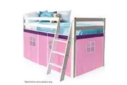 Kingston Slumber Wooden Kids Single Loft Bed Frame - Hiding Space Underneath with Interchangeable Pink and Blue Curtains