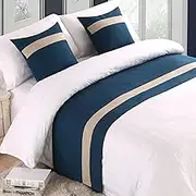 Bed Runner for Foot of Bed Stripe Pattern Blue Decor Bedding Protection Cover Bed Scarf Bed End Towel Bed Mat No Fading Hotel Bedroom Wedding Room (50 * 260cm for 2m Bed,Navy)