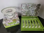 Portmeirion Botanic Garden Cheese Knife & 6 Spreaders & Mini Cake Plate NEW Box