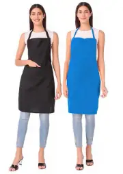 Simple Ajustable Combo of 2 Black & Blue Color Cotton Fabric Apron For Unisex