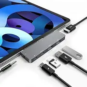 USB C HUB for iPad Pro, Adapter for iPad Air, iPad Pro Hub Docking Station with 4K HDMI,3.5mm Headphone Jack,2 USB3.0 Ports,USB C PD Charging&Data, for iPad Mini M4 M2 11 12.9 13 inch Accessories
