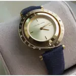 MICHAEL KORS AVERI 翻轉設計金色錶盤 藍色皮革錶帶 石英 女士手錶 MK2526