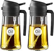 YARRAMATE 2Pcs 16oz/470ml Olive Oil Dispenser, 2 in 1 Oil Glass Sprayer for Cooking, Food-grade Mister for Kitchen, Air Fryer, Salad, Frying, BBQ (Black)