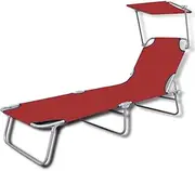 Camping Sunloungers Reclining Patio ChairsFolding Sun Lounger with Canopy Steel and Fabric Red