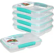 5 Food Storage Containers Sistema to Go Multi Split Meal and Food Prep Containers with Dividers and Clips, 820ml, BPA-Free, Green/Clear