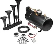 4 Trumpet Train Horn Kit for Car Truck Pickup Semi Jeep RV SUV 12v Complete Onboard System 150psi Air Compressor 1 Gallon Air Tank 4 Trumpets Super Loud dB
