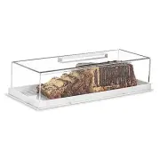 Rectangular Cake Tray, Cake Plate Dish with Lucite Display Cover White, Grey