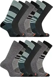 [MERRELL] Midweight Cushion Hiker Crew Socks 12 Pair Pack, Green, S/M, Green, Small