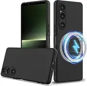 [BRAND SET] Case for Sony Xperia 1 V, Magnetic Silicone Case Compatible with MagSafe, Shockproof and Scratch-Resistant, Mobile Phone Case with Microfibre Lining for Sony Xperia 1 V Case (Deep Black)