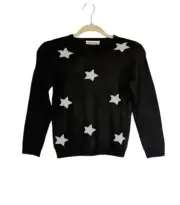 NWT Doe A Dear Merino Wool Blend Sweater Black With Silver Stars Size 6