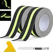 Anti Slip Safety Grip Tape ，Green Glowing in The Dark Non Skid Stage Safety Tape High Traction Grit Stairs Tape Hazard Caution Warning Tape for Steps,50mm*5M,2 Rolls Pack
