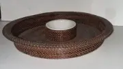 William-Sonoma Chip N Dip Basket Tray &Ceramic Dip Bowl Nito Hand Woven 13” NWT