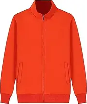 [Generic] Men's Fleece Lined Plush Jacket Lightweight Full Zip Soft Men Coat High Collar Windproof Tactical Coats, Orange, Medium