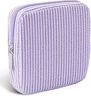 Teircno Sanitary Napkin Storage Bag, Stripe Period Bag for Women, Cute Portable Period Pouch with Zipper, Sanitary Pads Bag Tampons Holder for Purse, First Period for Mom Girlfriend (Purple)