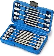 CASOMAN 3/8"Drive Extra Long Ball-End Hex Bit Socket Set, 18 Piece Allen Socket Set, Metric & SAE, 3mm to 10mm, 1/8" to 3/8", CR-V and S2 Steel