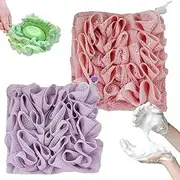 Leeffa Washcloth Loofah Combo - Loofah Washcloth, 2 in 1 Bath Loofah Sponge, Luffa Back Scrubber for Shower, Loofah with Drawstring (I)