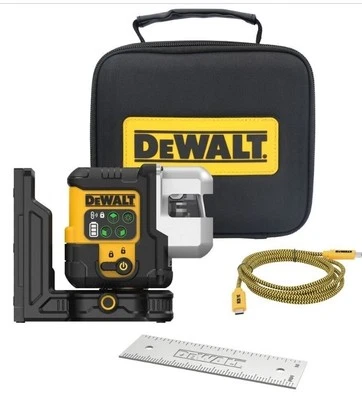 (3) DeWALT DCLE14301GB USB Rechargeable Green 3X180° Line Laser Base Kit
