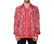 Dolce & Gabbana Pink Cherry Silk Button Down Casual Shirt