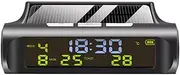 iplusmile Car Digital LCD Clock, Solar Powered Portable Auto Truck Dashboard Clock with Time Date Temperature LCD Display, Luminous Auto 3-in-1 Digital Car Watch