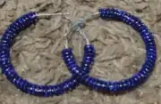 Native American wire Wrapped Beaded Hoops. Blues And Purples