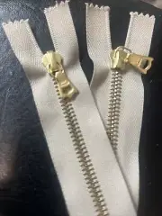 2 Riri Zippers 8 1/2”, Closed Bottom, FLACH Puller Yellow Metal Teeth 6mm.