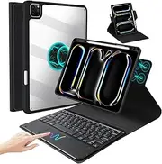 iXTRA Detachable Keyboard Case for New iPad Pro 13 Inch M4 2024, 360° Rotatable Magnetic Slim Clear Case Wireless Bluetooth Keyboard with Trackpad Pencil Holder Auto Sleep & Wake, Black