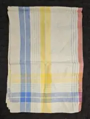VTG linen kitchen towel plaid red yellow blue primary colors Czechoslovakia NOS