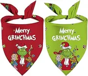 Christmas Dog Bandana Puppy Scarf - Merry Christmas Holiday Party Dog Outfits - 2 Pcs Adjustable Triangle Reversible Dog Bandanas for Small Medium Large Dogs