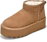 [Project Cloud] Mini Platform Boots for Women - Ankle Boot Fur Lined Genuine Suede Cozy Platform, Memory Foam Insole - Anti-Slip Winter Boots - Indoor & Outdoor Classic Snow Boots (Huggy)