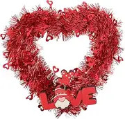 Abaodam Valentine's Day Heart Shaped Wreath Tinsel Wreath Door Hanging Decor Wedding Party Front Door Decoration Valentine Love Wreath