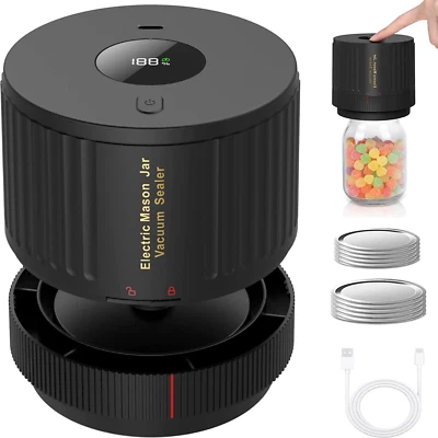 Electric Vacuum Sealer Kit for Wide Mouth and Regular Mouth Mason Jars (BLACK)